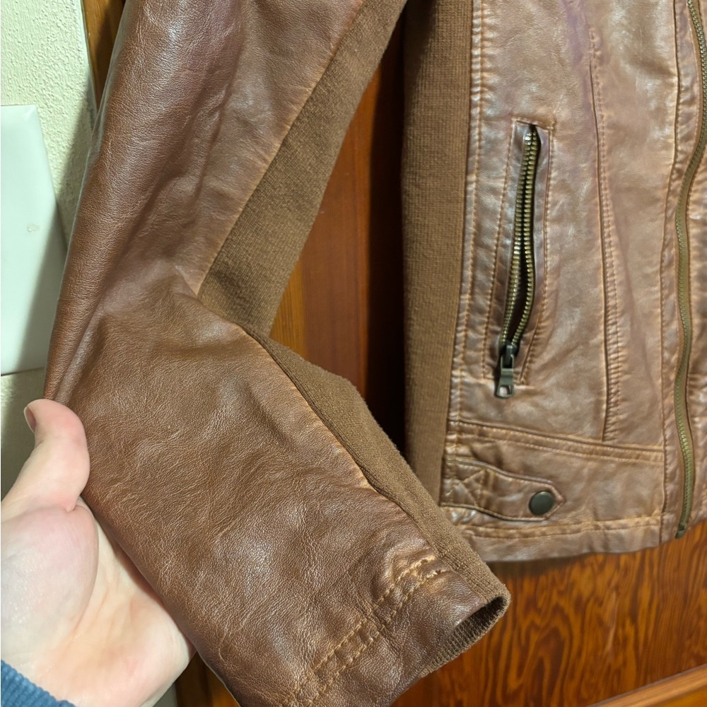 SEBBY Brown Faux Leather Moto Jacket Womens Size Small - Picture 5 of 7